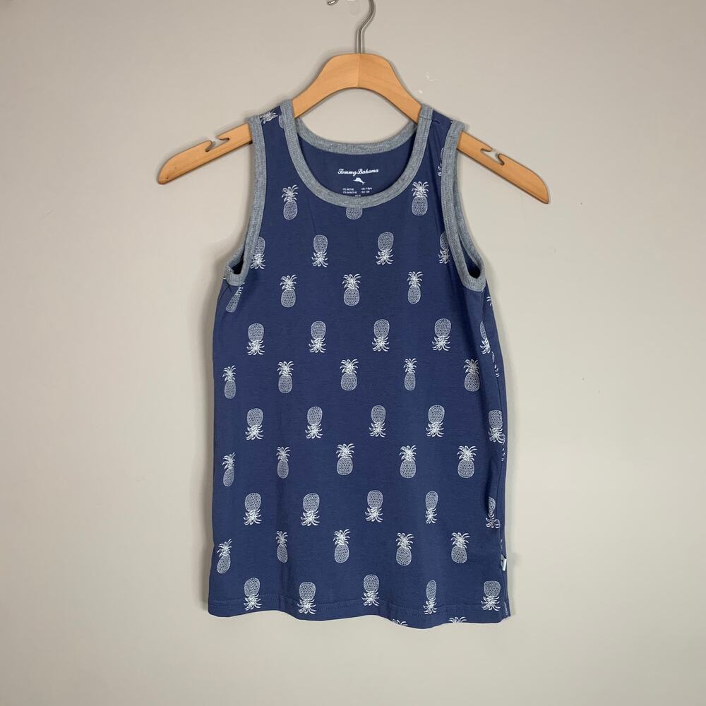 Tommy Bahama Blue White Tank Top Sleeveless Shirt‎ Pineapples Kids Size 7/8